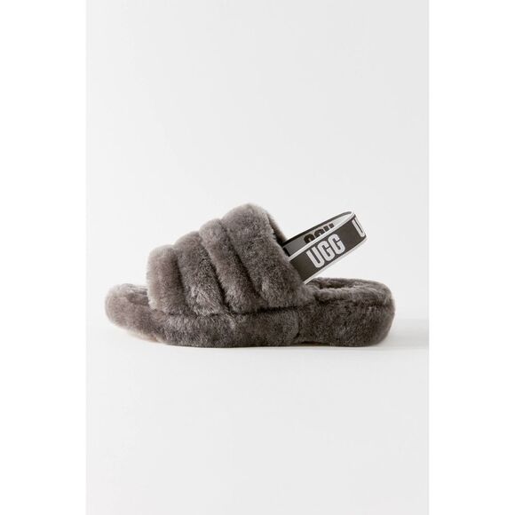 Urban Outfitters x UGG® Fluff Yeah Shearling Fur Slide Sandals Charcoal Grey - Picture 2 of 10